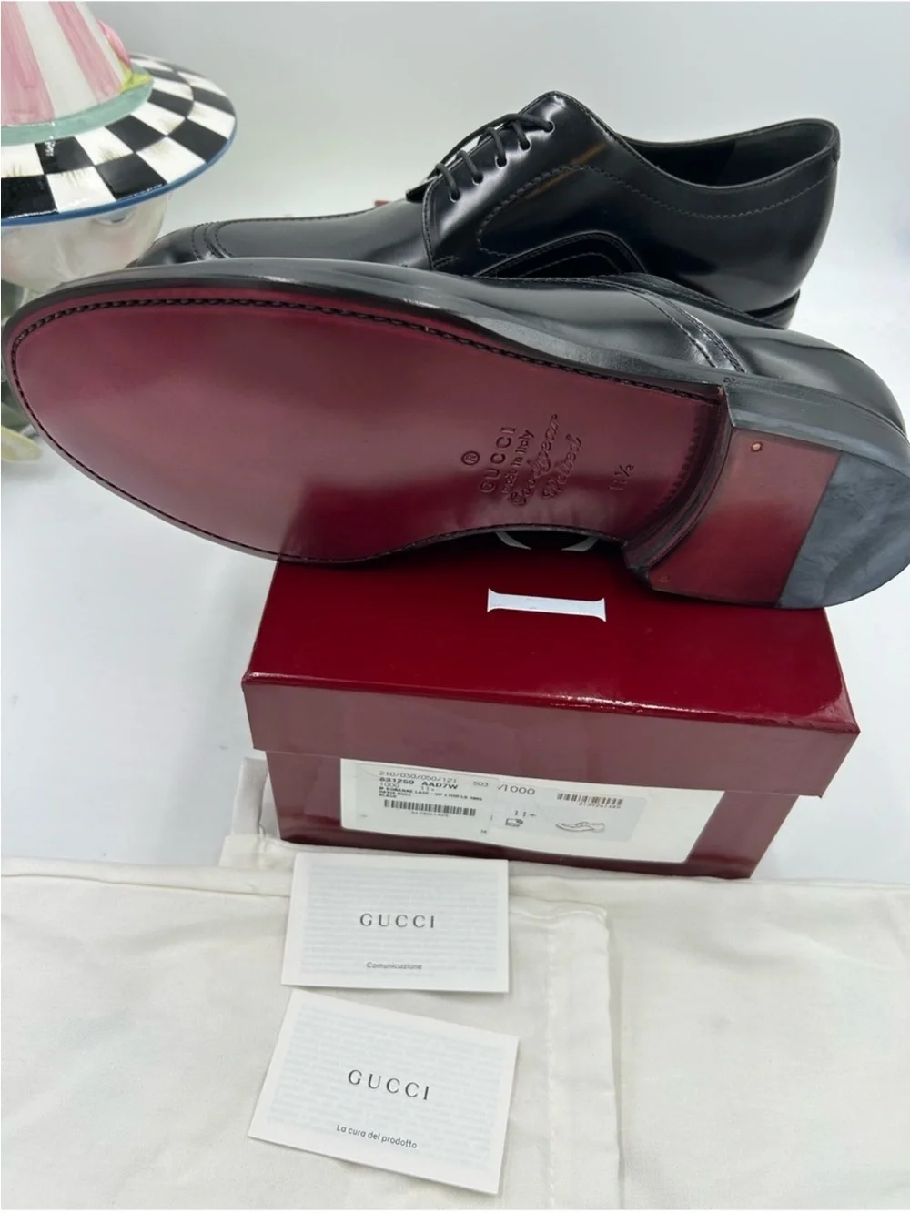 Men’s Gucci, Jasper, black leather derby shoes size 11.5 fits 12 US made Italy
